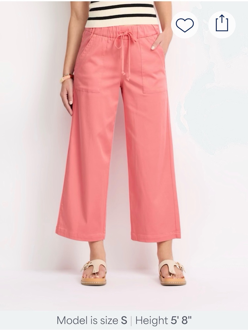 Studio Coral Pink Wide-Leg Crop Drawstring Pants - Size L - EUC